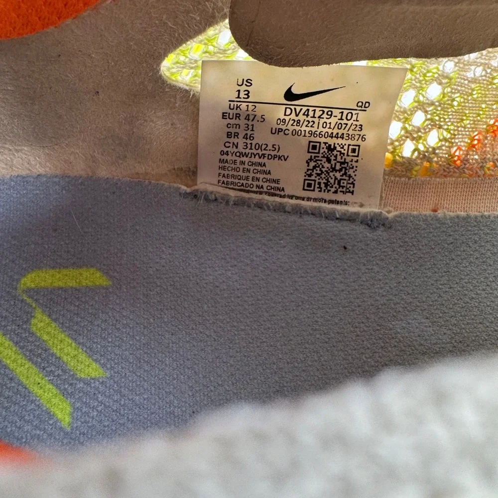 Nike ZoomX VaporFly Mens sz13 Orange Green Shoes Low Sail Next% Running Sneakers